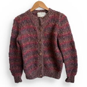 Vintage Stone Circle Handknit Ireland Wool Cardigan Boucle Textured Sweater